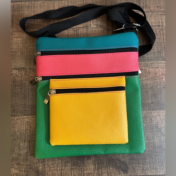 Colorblock Vinyl Multi Zipper CrossBody Bag Phone Purse Wallet Multi Function - Picture 1 of 6